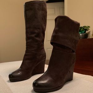 Prada Dark Brown Leather Distressed Boots
